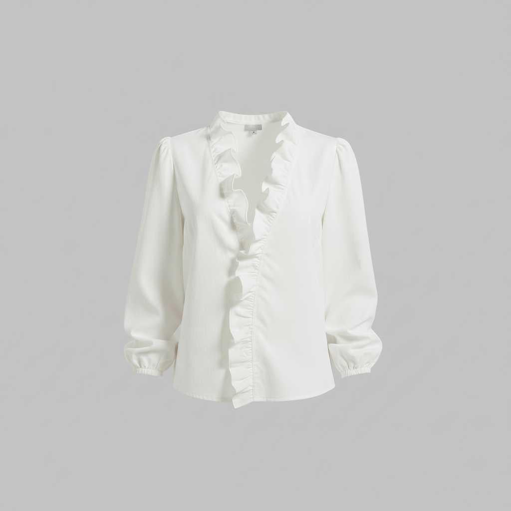 Elegant V-Neck Ruffle Blouse | Women's Long Sleeve Top 7