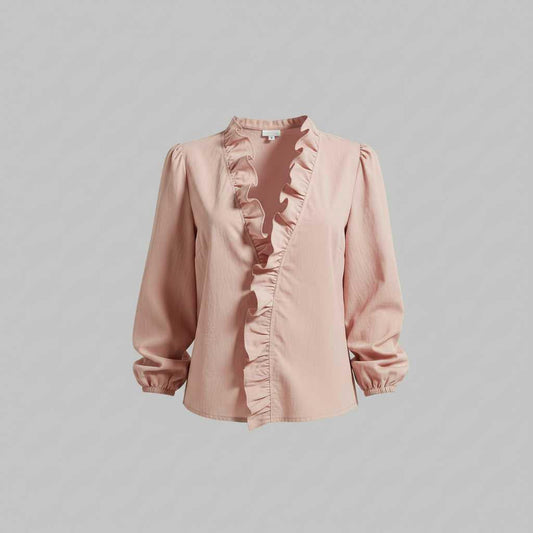Elegant V-Neck Ruffle Blouse | Women's Long Sleeve Top 0