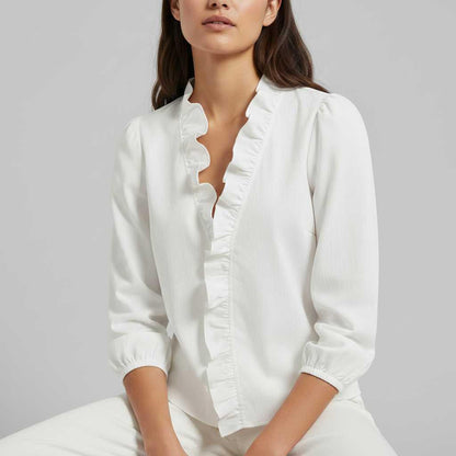 Elegant V-Neck Ruffle Blouse | Women's Long Sleeve Top 1
