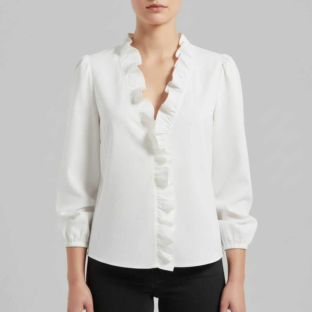 Elegant V-Neck Ruffle Blouse | Women's Long Sleeve Top 2