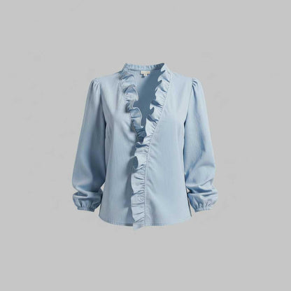 Elegant V-Neck Ruffle Blouse | Women's Long Sleeve Top 4
