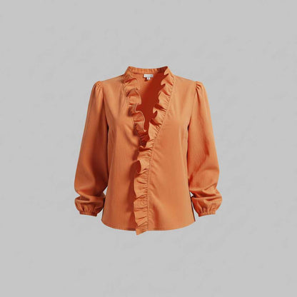 Elegant V-Neck Ruffle Blouse | Women's Long Sleeve Top 5
