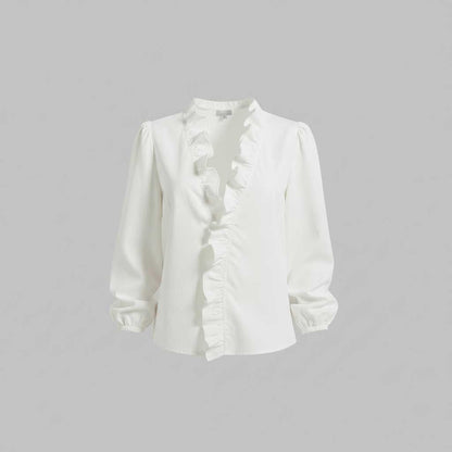 Elegant V-Neck Ruffle Blouse | Women's Long Sleeve Top 7