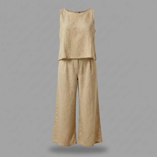 Linen Loungewear Set | Women's Sleeveless Top & Wide-Leg Pants 0