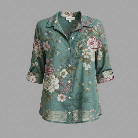 Retro Charm | Women's Long Sleeve Blouse in Vintage Style 0