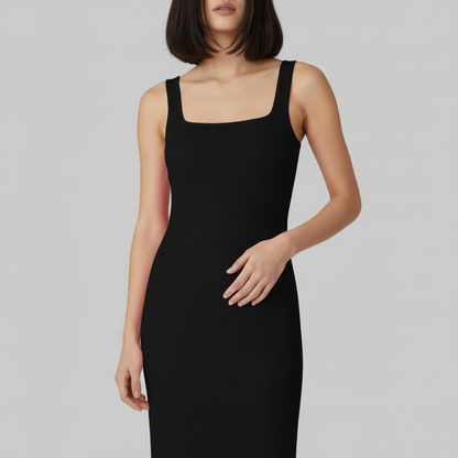 Square Neck Midi Black Dress | Women's Body Shaping Dress 1